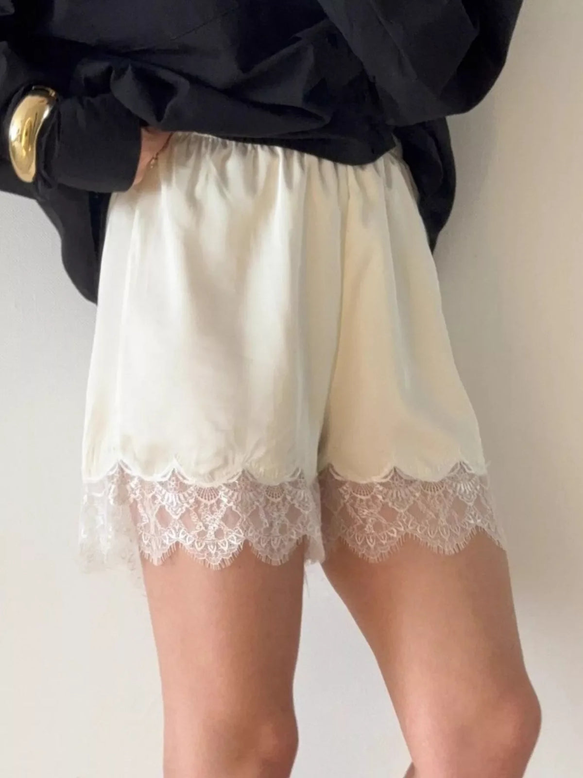 Satin Sweet Lace Trim Shorts