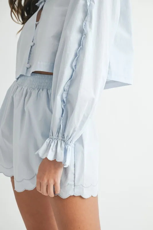 All Yours Scallop Blouse and Shorts Set