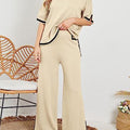 Contrast High-Low Sweater and Knit Pants Set