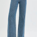 RISEN High Rise Wide Leg Bow Embroidered Jeans