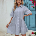 Striped Button Up Half Sleeve Dress