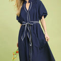Umgee Ruffle Collar Midi Dress with Stripe Trim