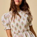 Flowers Smocked Short Sleeves Blouse