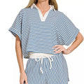 Striped Collared Top & Shorts Set