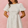 SO ME Floral Jacquard Bubble Shorts Sleeves Mini Dress