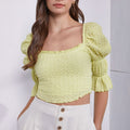 Crinkle Puff Sleeve Crop Top